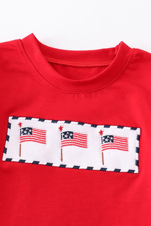 Red patriotic flag applique boy top