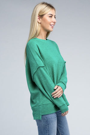 Brushed Melange Drop Shoulder Oversized Sweater