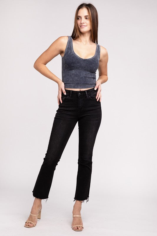 2 Way Neckline Washed Ribbed Cropped Tank Top