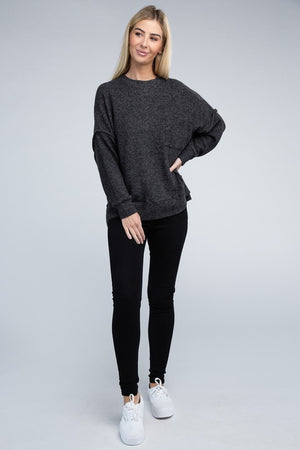 Brushed Melange Drop Shoulder Oversized Sweater