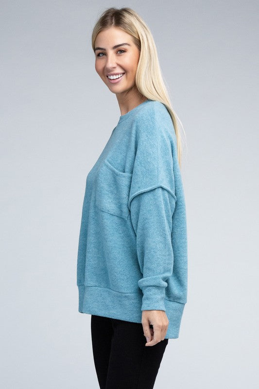 Brushed Melange Drop Shoulder Oversized Sweater