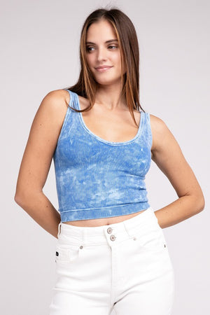 2 Way Neckline Washed Ribbed Cropped Tank Top