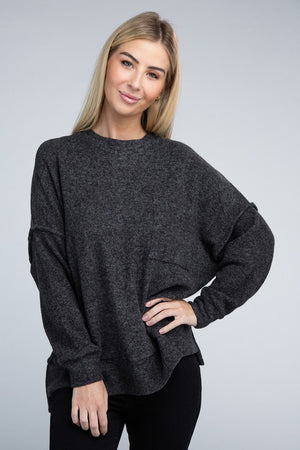 Brushed Melange Drop Shoulder Oversized Sweater