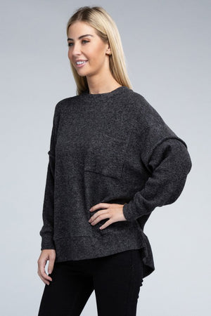 Brushed Melange Drop Shoulder Oversized Sweater