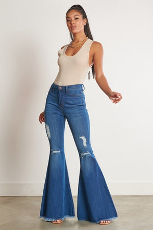 HIGH WAISTED DISTRESSED BELLS