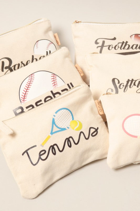Sports Print Cotton Canvas Eco Pouch Bags