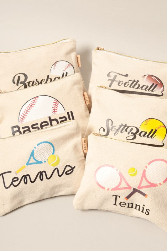 Sports Print Cotton Canvas Eco Pouch Bags