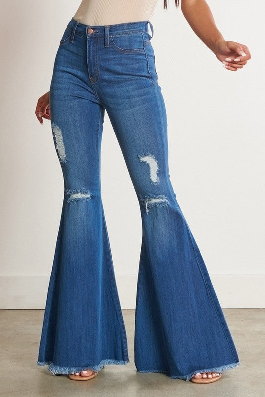 HIGH WAISTED DISTRESSED BELLS