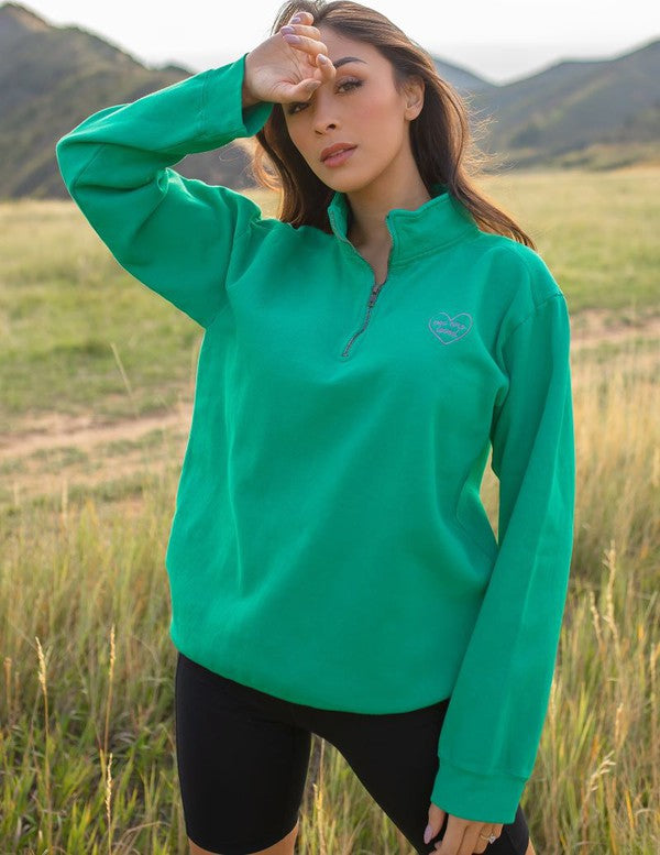 You Are Loved Half Zip Sweatshirt   Green