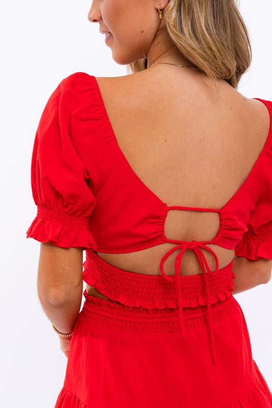 CHERRY BOMB TIE BACK DETAIL PUFF SLEEVE TOP