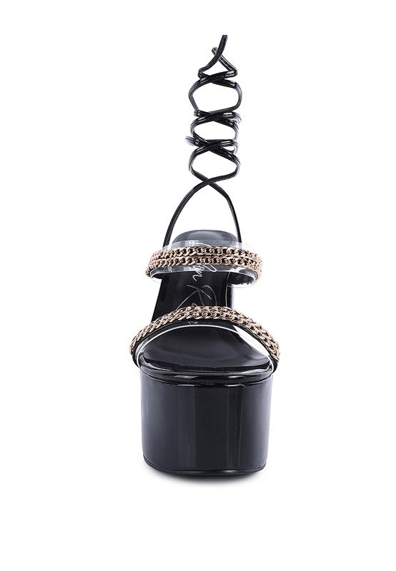 INDULGENCE Metal CHAIN LACE UP CHUNKY SANDALS