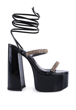 INDULGENCE Metal CHAIN LACE UP CHUNKY SANDALS