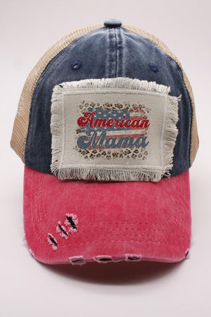 American Mama Leopard Distressed Patch Hat