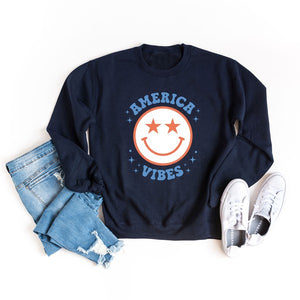 America Vibes Smiley Face Graphic Sweatshirt