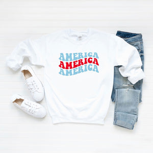 America Stacked Wavy Graphic Sweatshirt