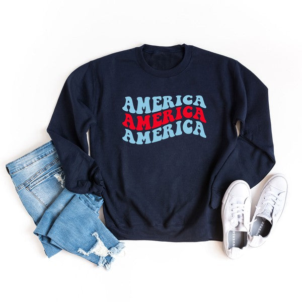 America Stacked Wavy Graphic Sweatshirt