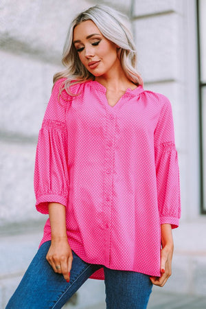 Pink Boho Dotted Print Shirt with Buttons