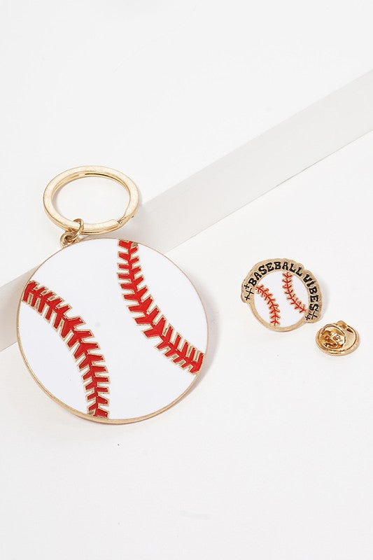 Baseball Enamel Keychain and Pin Set