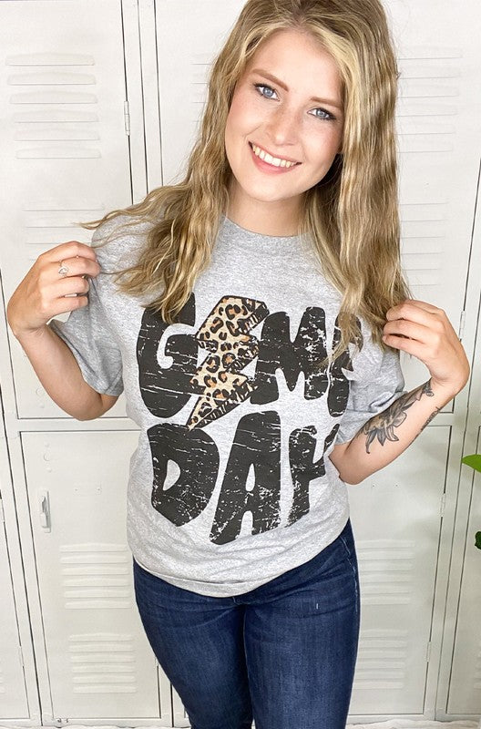 Game Day Leopard Lightning Bolt T Shirt