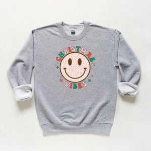 Retro Smiley Face Christmas Vibes Youth Sweatshirt
