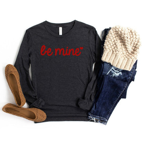 Be Mine Cursive Heart Long Sleeve Graphic Tee