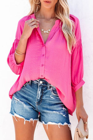 Pink Boho Dotted Print Shirt with Buttons