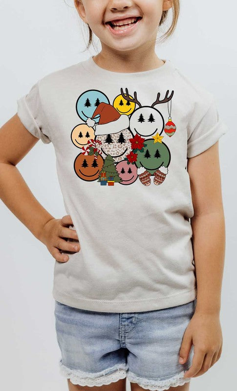 Holiday Smiley Face Tree Antlers Kids Graphic Tee