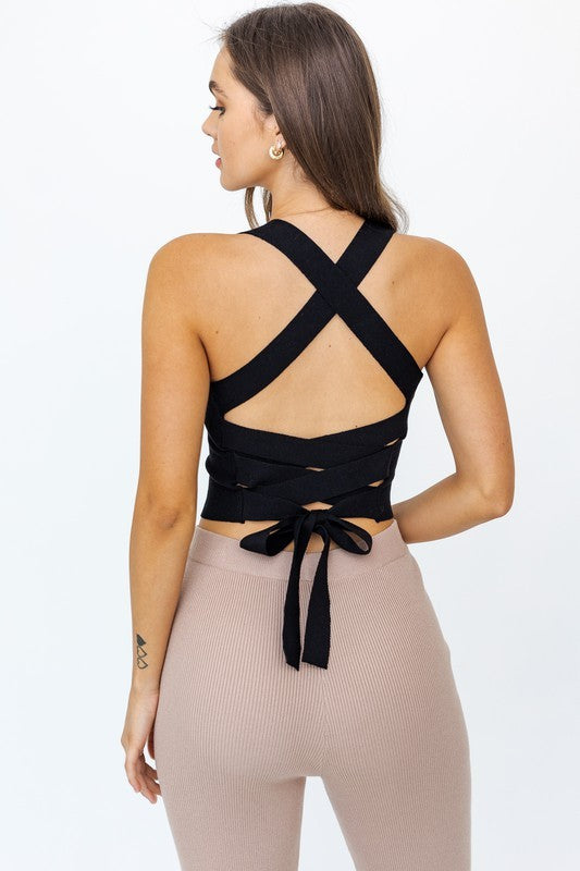 CHELSEA RIBBED KNIT CAMI FEATURED IN A CROPPED SILHOUETTE