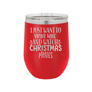 Wine & Christmas Movies Red 12oz Insulated Tumbler